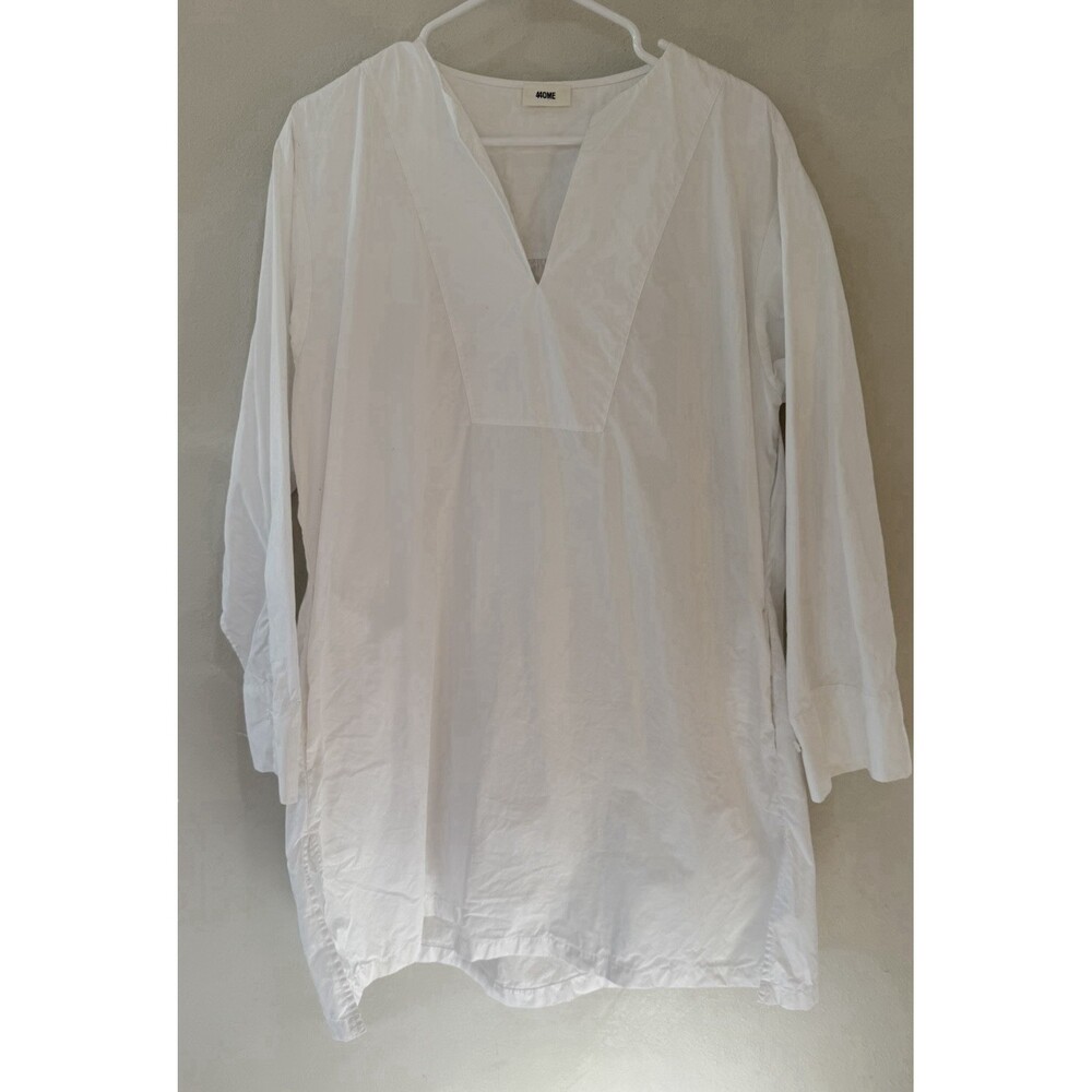440Me 440 Me Women’s Shirt Dress White Long Sleeve Tunic V Neck Medium Cotton M
